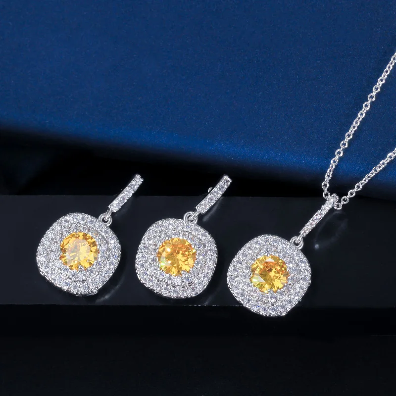 CWWZircons Новая мода микро установка CZ ювелирные изделия класса люкс AAA+ кубический цирконий ожерелье кулон и серьги набор для женщин T060