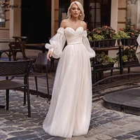 magic awn full puffy sleeves boho wedding dresses off the shoulder lace appliques beach bridal gowns a line vestidos branco