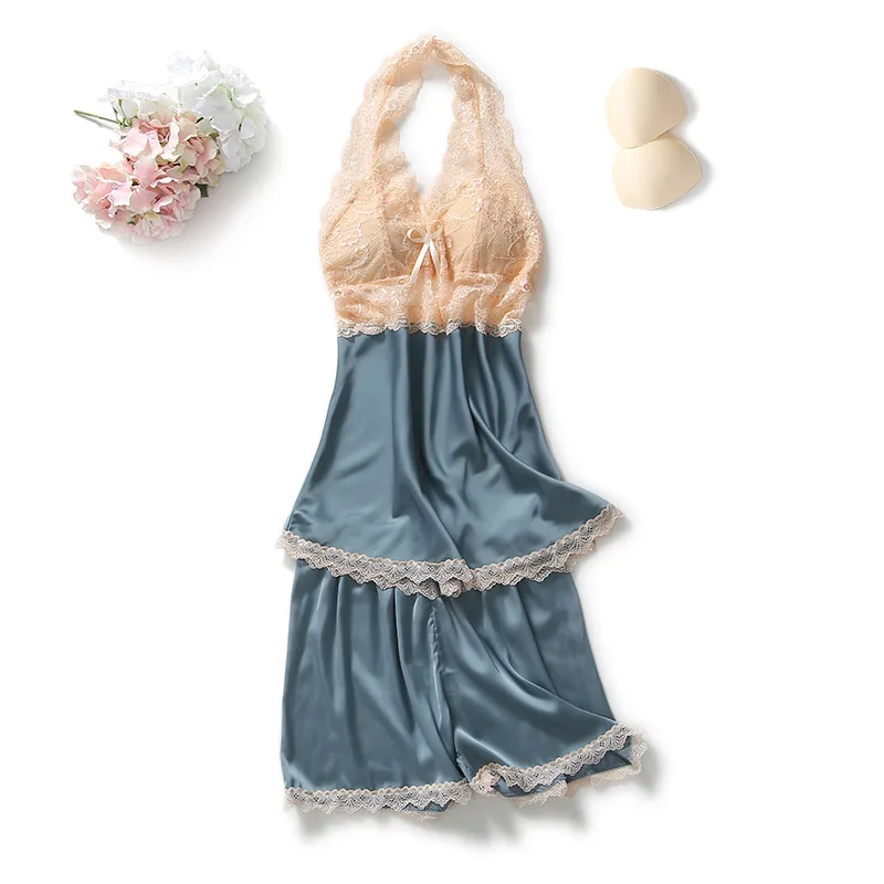 

Women Pajamas Sexy Sleepwear Lingerie Pijama Mujer Silk Pjs Lace Satin Ladies' Pyjamas Women V-neck Thin Home Clothes Loungewear