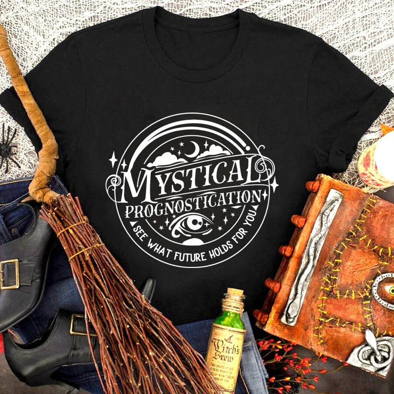 

Mystical Prognostication T-shirt Celestial Women Fortune-Telling Witch Tshirt Retro Boho Witchy Hippie Top Tee Shirt
