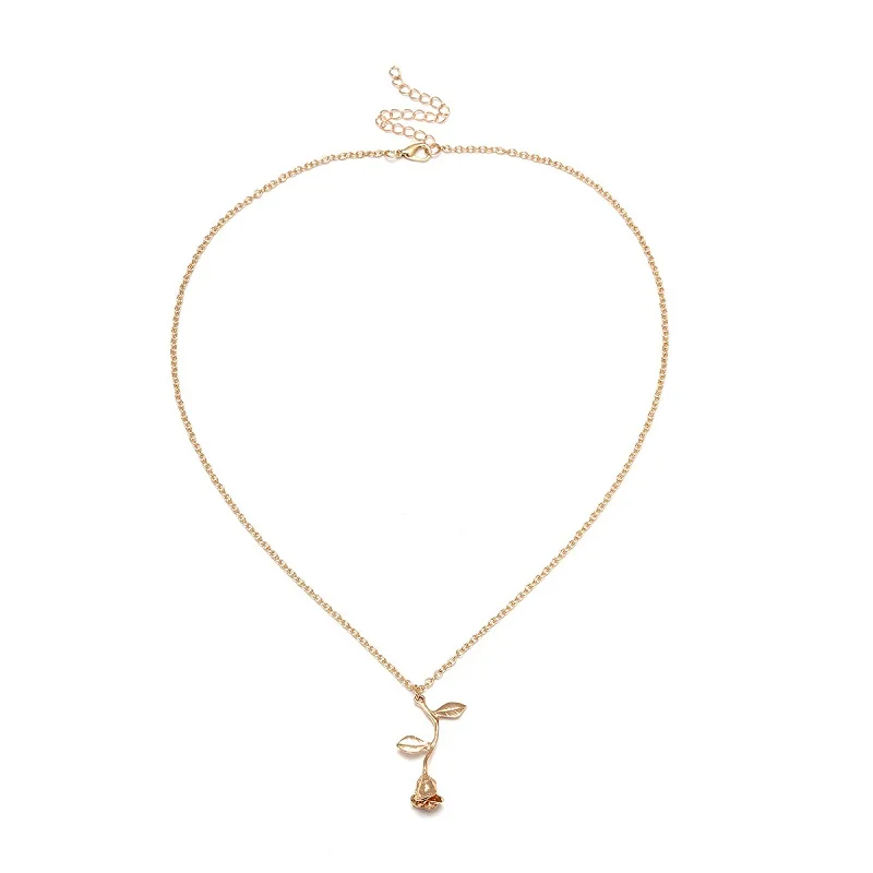 

Ailodo 2020 New Fashion Vintage Rose Necklace Pendant Long Chain Charm Simple Necklace Autumn Winter Women's Jewelry 20FEB12