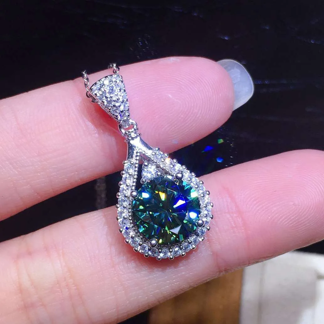 

Water Drop Pendant Necklace for Women Clavicle Chain Natural Maldives Blue Green Crystal Charms Fine 925 Silver Jewelry Gifts