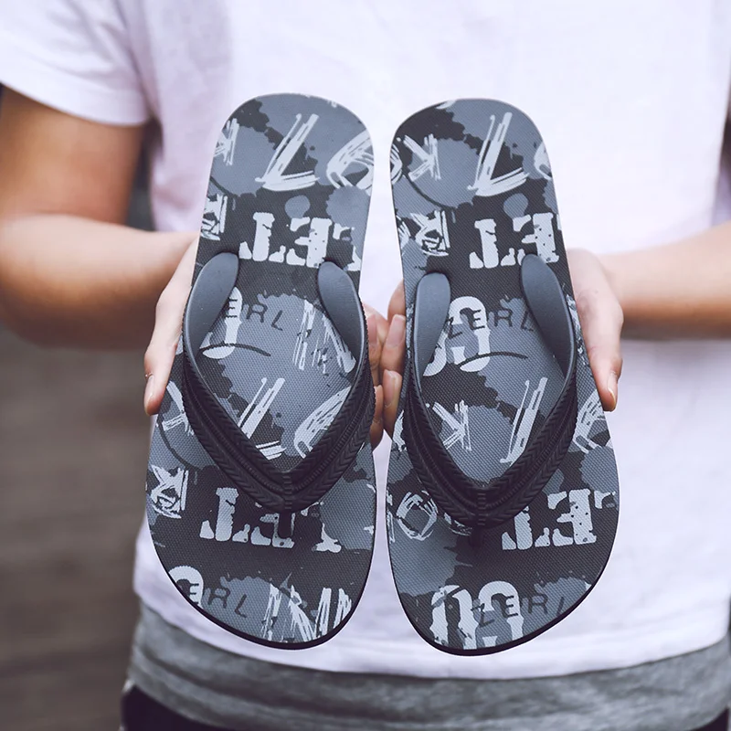 Летние Тапочки с принтом граффити Мужская обувь Вьетнамки Мужские шлепанцы в