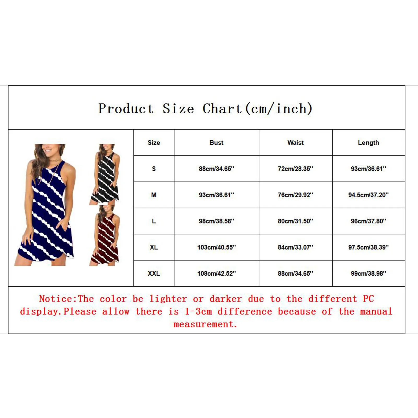 

Women'S Striped Printing Pocket Tank Summer Dresses Casual Round Neck Summer Sleeveless Vest Beach Sundress Robe Vestidos