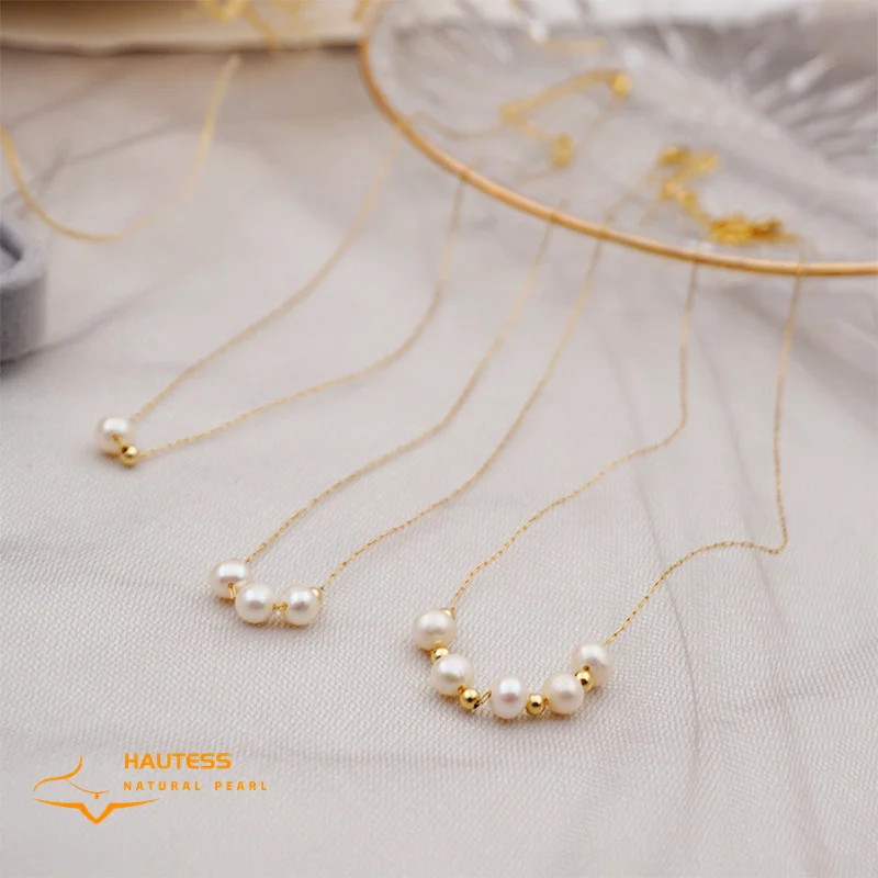 

Hantess 18K Gold Filled Freshwater Pearl Necklace French Fashion Design Clavicle Chain Titanium Steel Chain for Wedding Feast