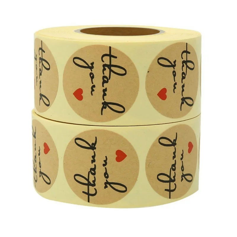 

50-500pcs Kraft Round Thank You Stickers Seal Labels Brown Cute Stickers Scrapbooking For Package Stationery Sticker