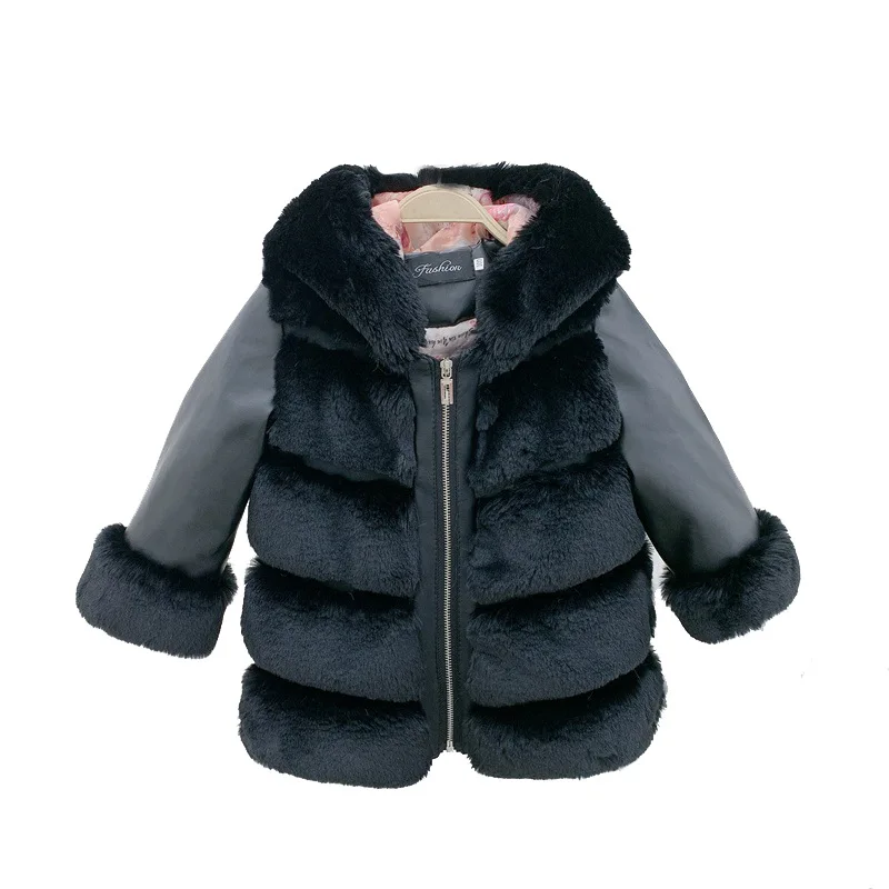 

2021 Hooded Fur Baby Girls Jackets Winter Warm Boy Coats Outdoor Fashion Children Windbreakers Padded Kids Snowsuits Clothes