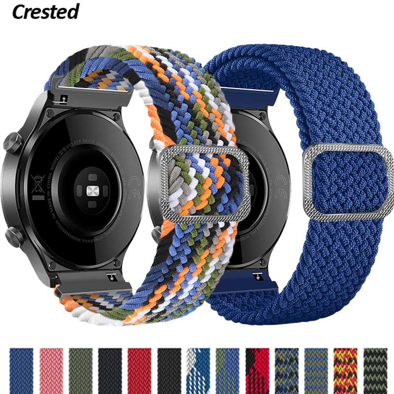 

20mm/22mm watch strap for Samsung Galaxy watch 3/active 2/46mm/42mm/Gear S3 Adjustable Braided Solo Loop Huawei GT/2/2e/Pro band