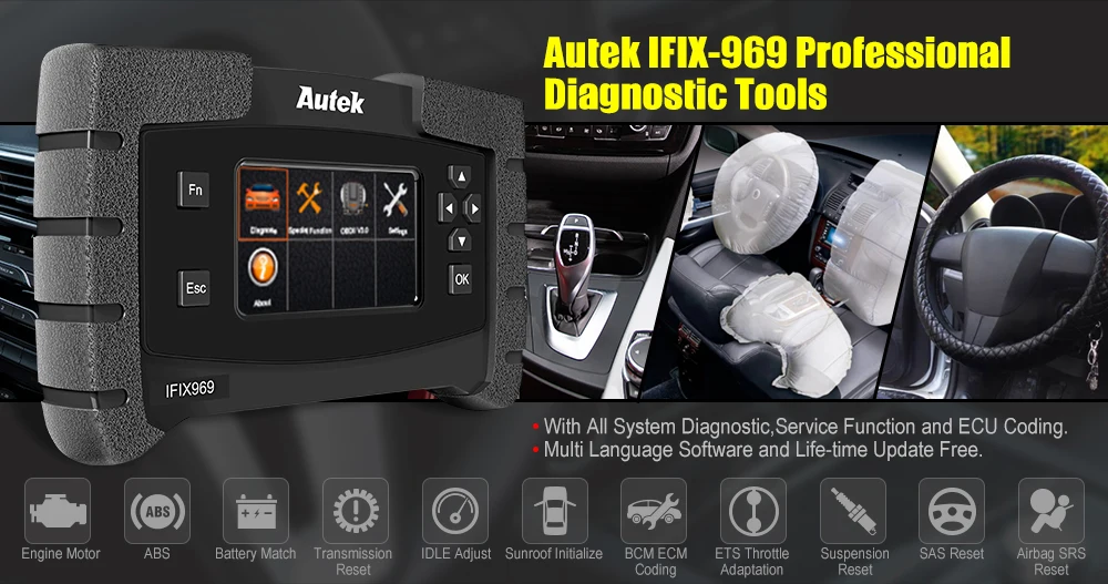 Autek IFIX969 OBDII Автомобильный сканер подушка безопасности ABS SRS SAS EPB сброс масла TPMS профессиональная полная система ODB OBD2 диагностический инструмент