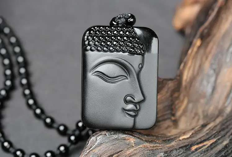 Обсидиановая резьба голова Волка слон Ожерелье Подвеска Инь Янь обсидиан