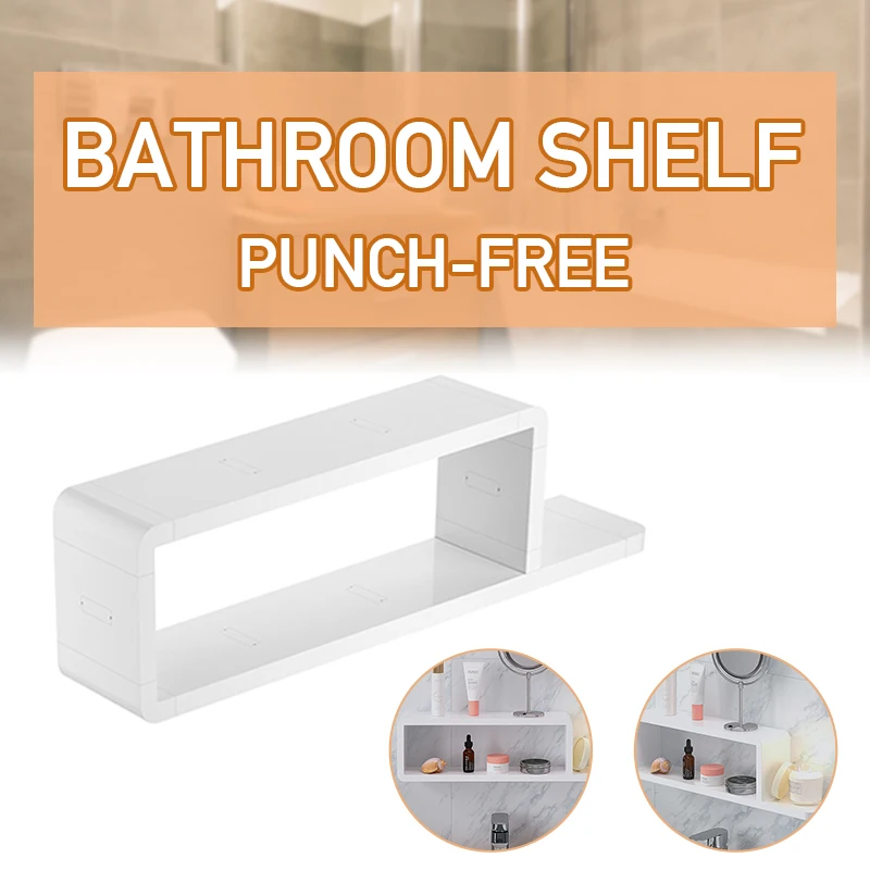 

White Home Bathroom Storage Rack Toilet Wall Hanger Mount Cosmetic Holder Storage Shelf Shower Waterproof Shelf Finishing Rack