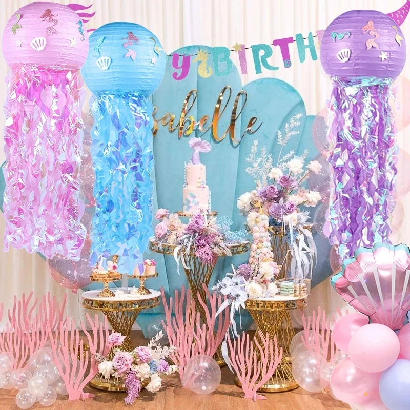 

Mermaid Wish Paper Lanterns Mermaid Glitter DIY Hanging Jellyfish Lanterns Little Mermaid Themed Birthday Party Decorations girl
