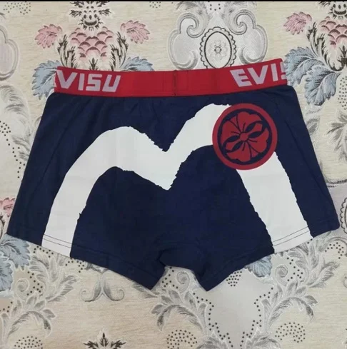 New Deep Blue M Новые полки Аутентичные Evisu повседневные мужские Tide бренд-Боксер Дышащие Боксеры хлопок печати мода боксер короткий жилет - Цвет: New Deep Blue M