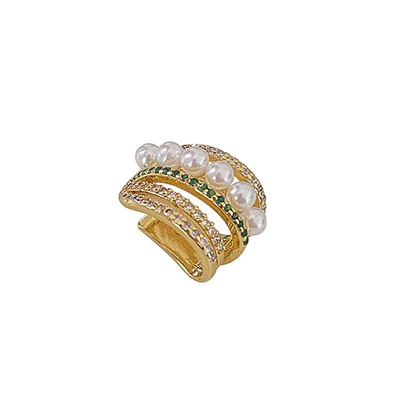 

TIMEONLY Elegant Multi Layering Faux Pearls Sparkly Rhinestones Earring CZ Zirconia No Pierced Ears Clip Earings Women Jewelry