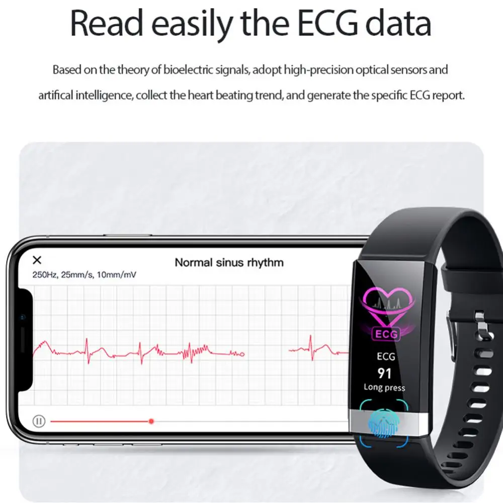Смарт часы V19 ECG Bluetooth цветной экран IPS пульсометр артериальное давление трекер