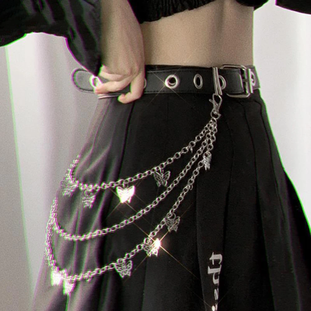 

Women Men Pants Chain Punk Street Butterfly Belt Keychain Jeans Chain Hiphop Waist Chain Multi Layer Hook Trousers Jewelry