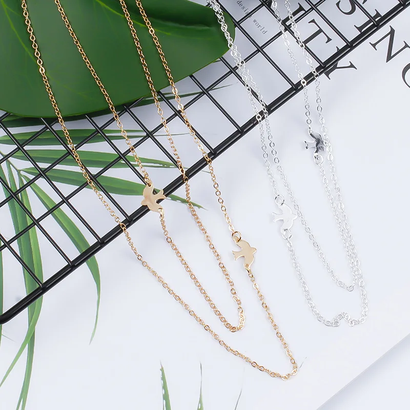 Трендовое креативное ожерелье цепочка с голубем и подвеской Двухслойное чокер