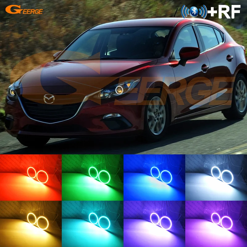 

For Mazda 3 Mazda3 Axela 2014 2015 2016 HALOGEN headlight RF remote Bluetooth APP Multi-Color Ultra bright RGB LED Angel Eyes