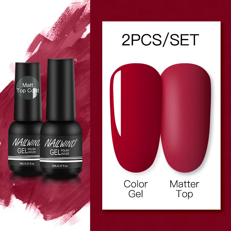 

NAILWIND Matte Gel Nail Polsih 2Pcs/Set Hybrid Semi Permanent UV LED Base Top Coat Nail Gel For Nail Art Manicure Set Gel Polish