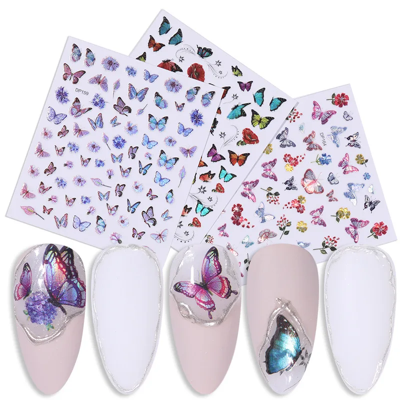 

Free Shipping Flowers Butterfly Nail Art Stickers Beauty Nail Foils Holographic Nail Adhesive Stickers 3D Transfer Nail Decals