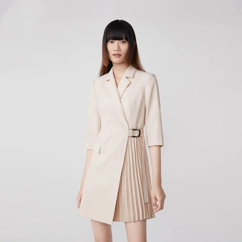 

Women Summer V-Neck Asymmetric Office Lady Elegant Dress patchwork Plus Size Draped Half Sleeve Clohthes Pleated slim suit skirt