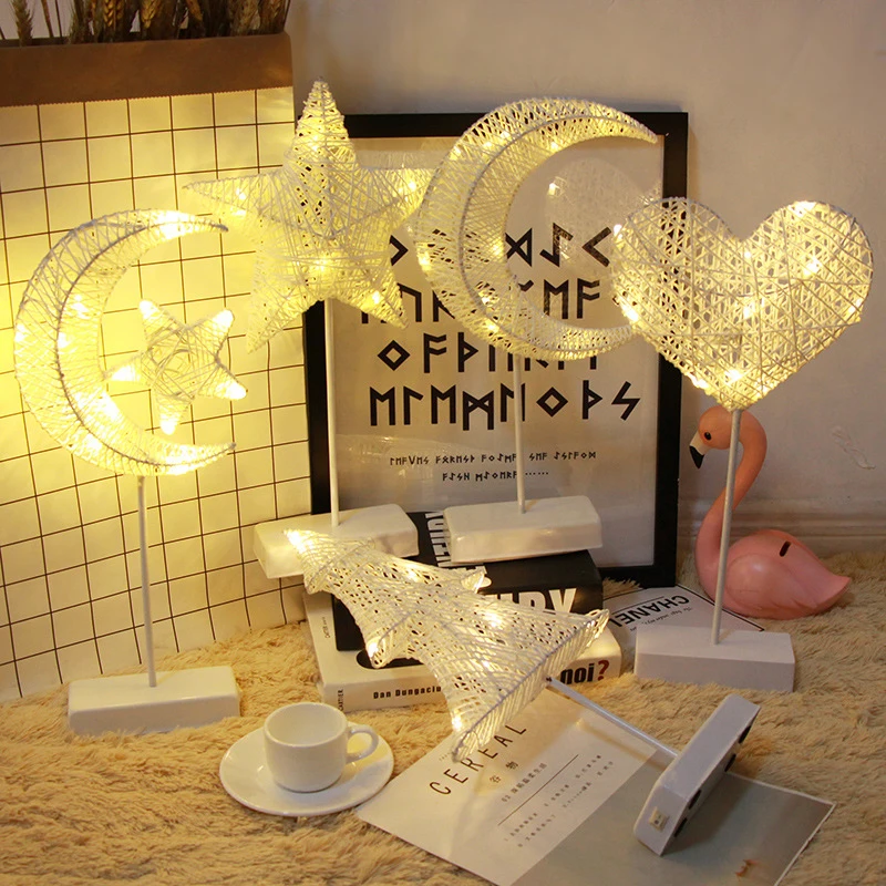 

1 Pcs Christmas Star Moon Table Lamp Rattan Modeling LED Bedroom Desk Light Decor Wholesale Dropshipping