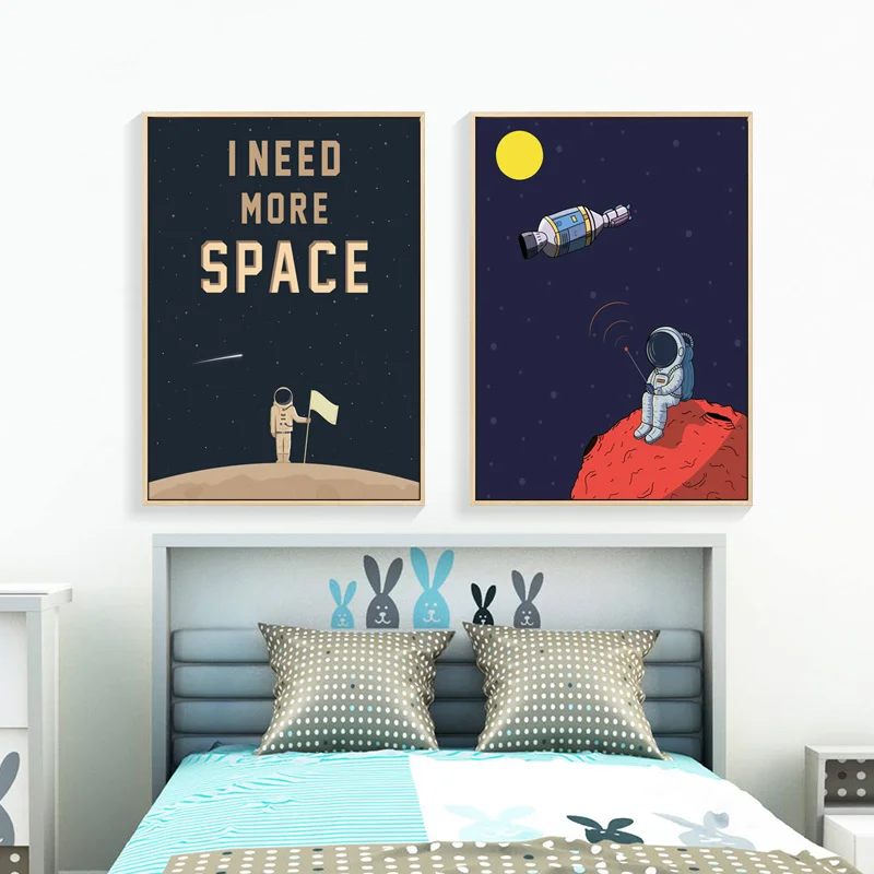 

Cartoon Moon Universe Landscape Astronaut Space Planet Canvas Painting Wall Picture Print Poster Home Children Room Decoration