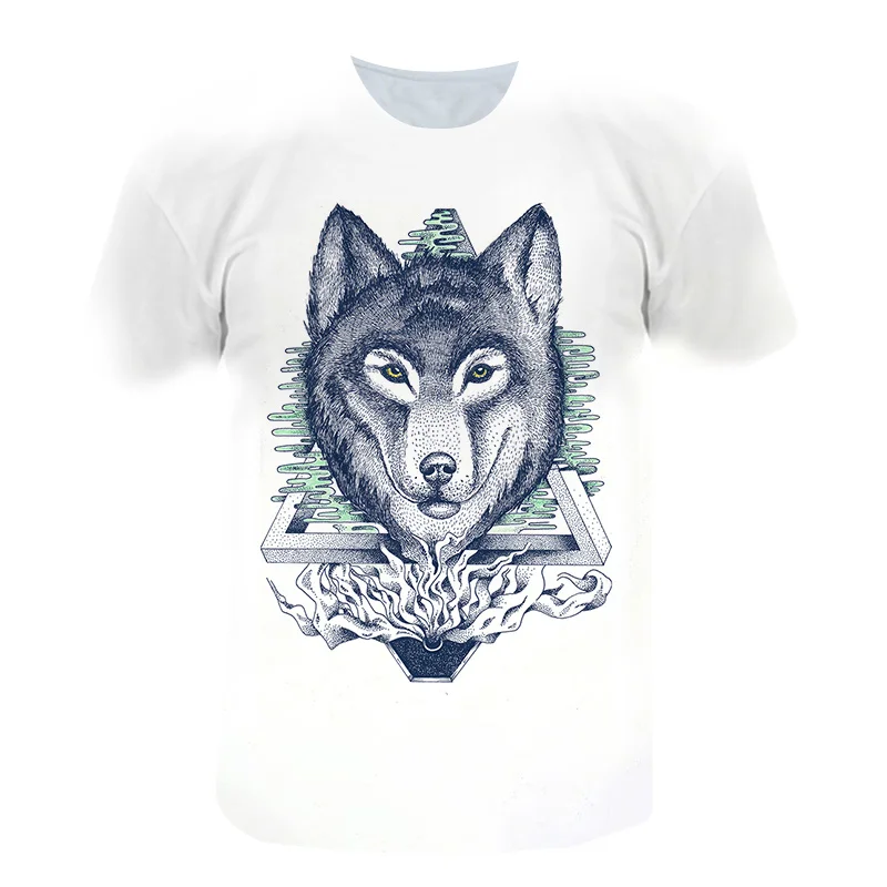 

Wolf Figure White Men's T-shirt Beige Summer Short-Sleeved Youth Oversized Casual Top 3D Printing Clothes