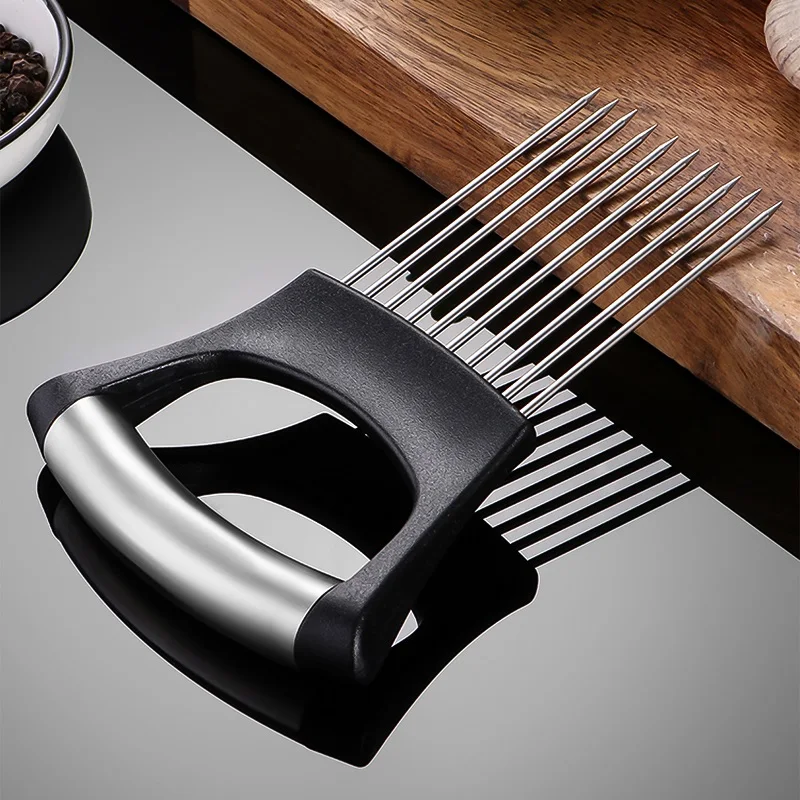 

Food Slice Assistant Vegetable Holder Stainless Slicer Onion Needle Fruit Tomato Vegetables Cutter Steel Chop Onion