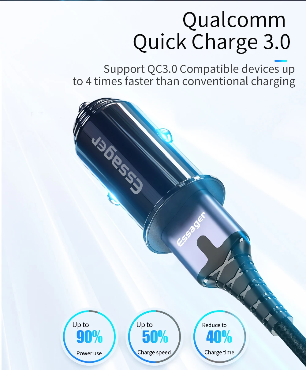 Автомобильное зарядное устройство Essager mi ni USB Quick Charge 3,0 Автомобильное зарядное устройство для телефона для Xiaomi mi samsung iPhone QC3.0 QC Быстрая зарядка для мобильного автомобиля