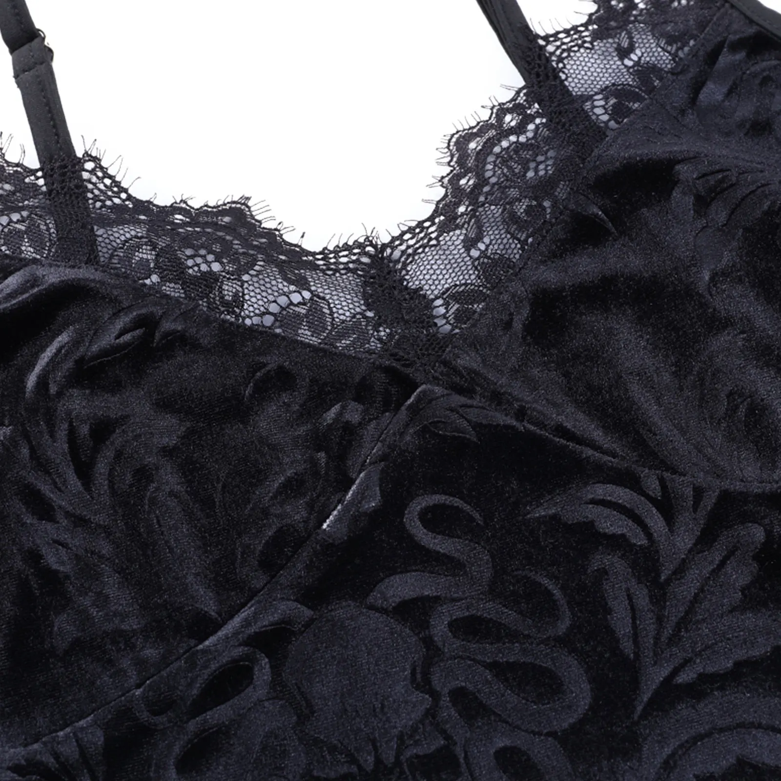 Женский топ без рукавов черный с цветочным кружевом и V-образным вырезом в