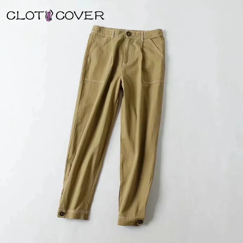 

ClothCover Women's Casual Trousers 2021 Spring Streetwear Pants For Women High Waist Ladies Harem Pants Khaki Vintage Bottoms