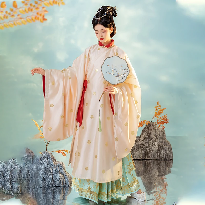 

hanfu female cat original authentic Ming system favors apricot XieJin long coat skirt the eight immortals horse skirt