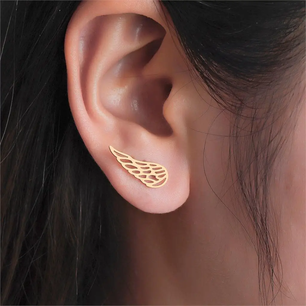 Женские серьги гвоздики с крыльями ангела Cxwind простые из нержавеющей стали