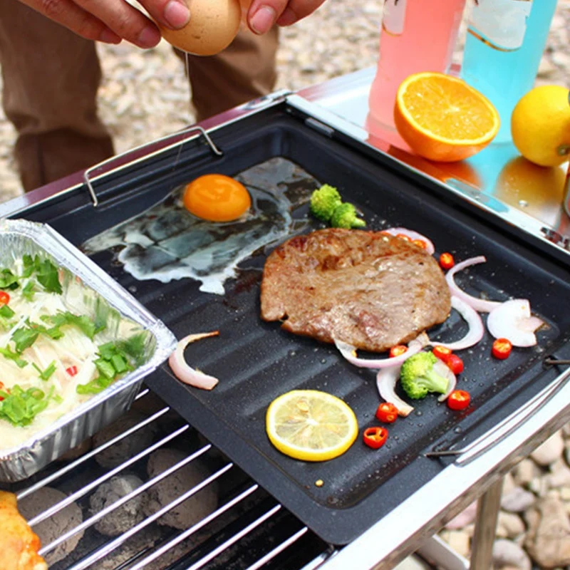 Барбекю антипригарная сковорода гриль на открытом воздухе древесный уголь