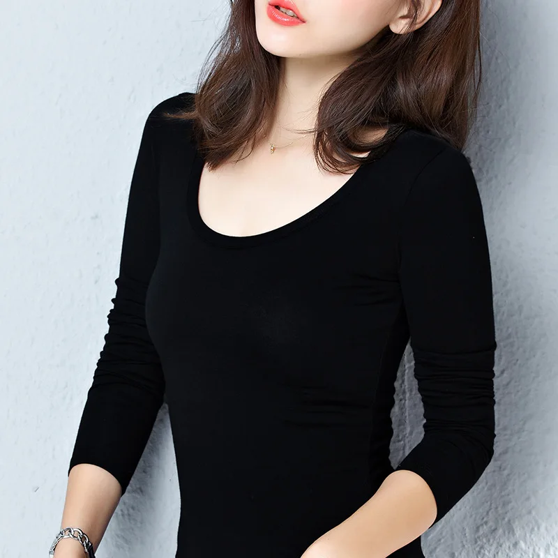 

2021 Brand New Spring Autumn New Women's Clothing T-shirt Long-sleeved Solid Color Leisure T-shirt for Women Cotton T-shirt