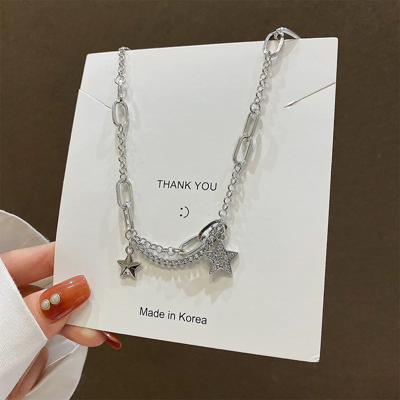 South Korea Fashion Personality Hip Hop Style Star Titanium Steel Necklace Gift Banquet Party WOMEN'S Jewelry 2021 |