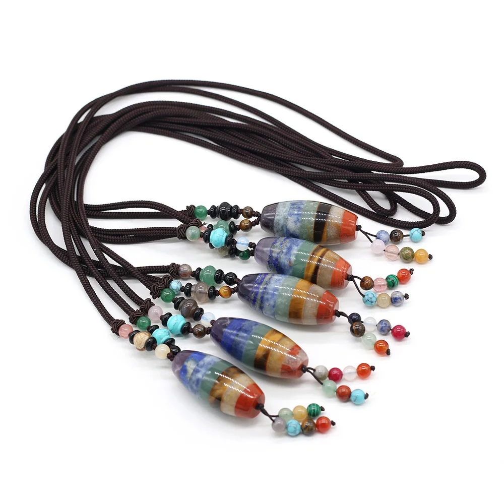 

Natural Stone Necklace Seven Chakra Reiki Healing Crystal Quartz Lapis Lapis Tiger Eye Pendant Neck Chain Jewelry for Women Men