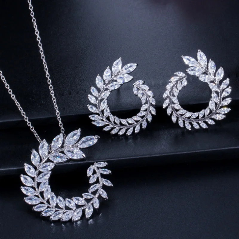 

Zlxgirl bridal jewelry sets Metal copper Pendant with earring accessory sets AAA cubic zircon jewelry sets