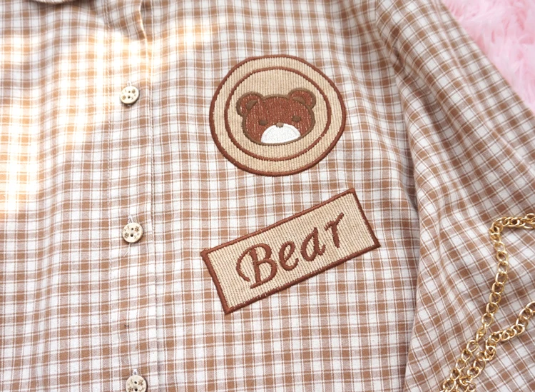 Японская Осенняя Новая женская рубашка с длинным рукавом милый медвежонок