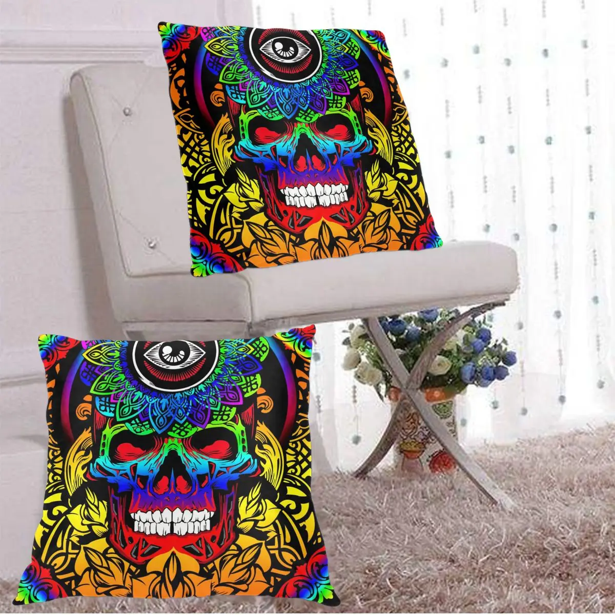 

Psychedelic Skull Pillowcase Comfortable Pillow Cover Pillowcase For Bed Throw Pillow Covers