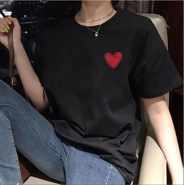 Brand Have Eyes Heart Tee Shirt Harajuku T Women Men Korean Fashion Plus Size Tops 2021 Summer Short Sleeve Tees | Женская одежда