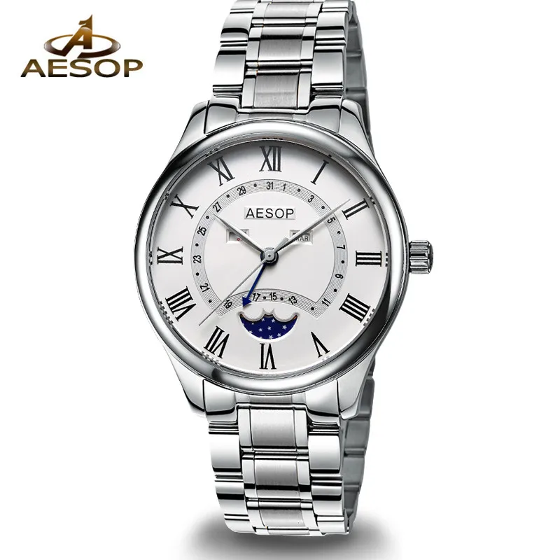 

AESOP Brand Fashion Business Watch Man Waterproof Luxury Moon Phase Week Date Month Calendar Quartz Wristwatch Relogio Masculino
