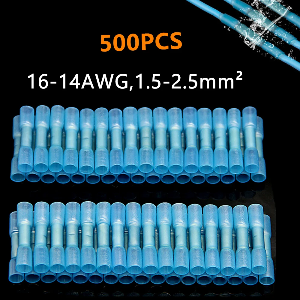 Обжимные клеммы для электрических кабелей 16 14 AWG 500 шт. термоусадочные стыковые
