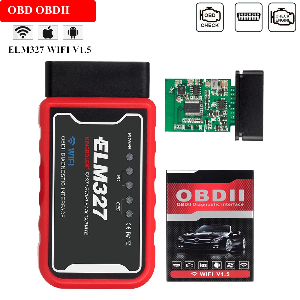 KINGBOLEN OBD2 сканер ELM327 PIC18F25K80 Чип WIFI V1.5 для Android IOS кодов ошибок автомобиля 12 В адаптер