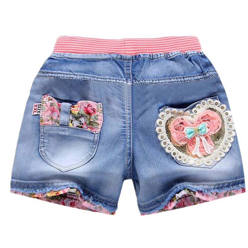 New Summer Kids Short Denim Shorts For Girls Fashion Girl Short Princess Jeans Children Pants Girls Shorts Flower Girls Clothing