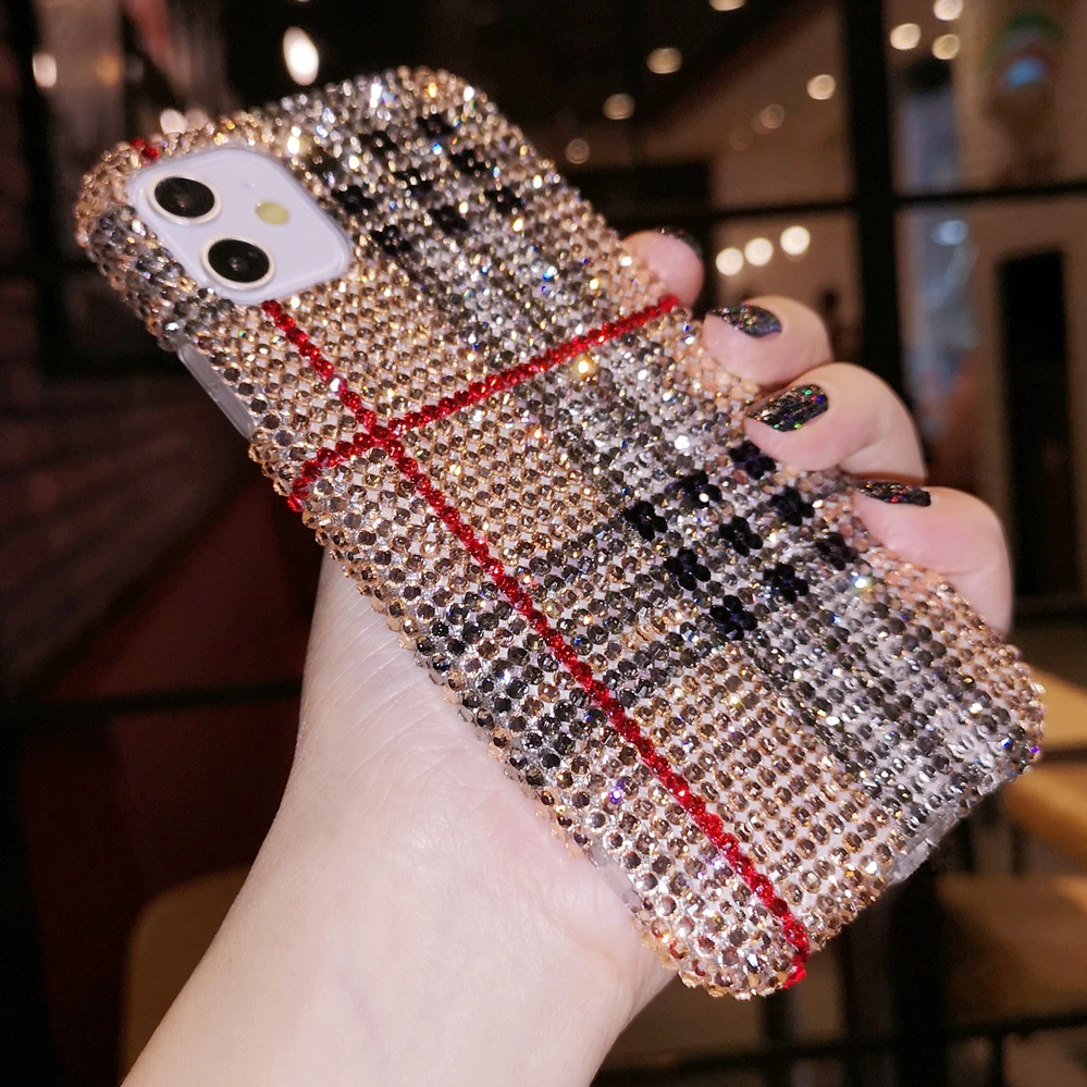 

lattice Handmade Case 3D Phone Cover for iPhone 7 8 11 12 13 x xs max pro plus Bing Crystal Diamond girl Gift Bracelet