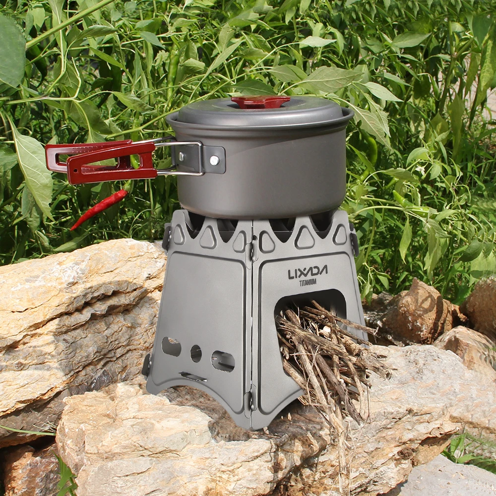 

Lixada Compact Folding Titanium Wood Stove with Mini Alcohol Stove Camping Stove for Outdoor Camping Cooking Picnic Hiking