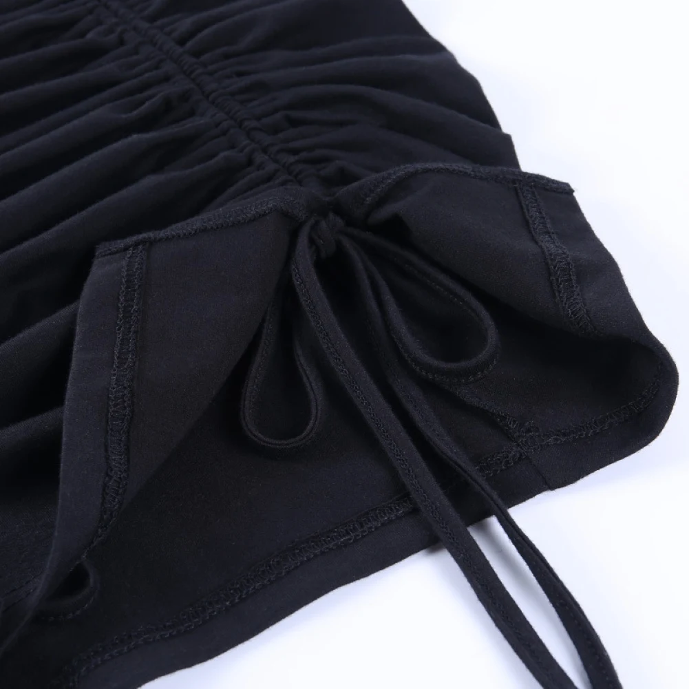 

2Pcs Sets Women Sexy Long Sleeve Crop Top Ruched Side Drawstring Skirt Bodycon Dress Two Piece Set Top & Skirt Autumn