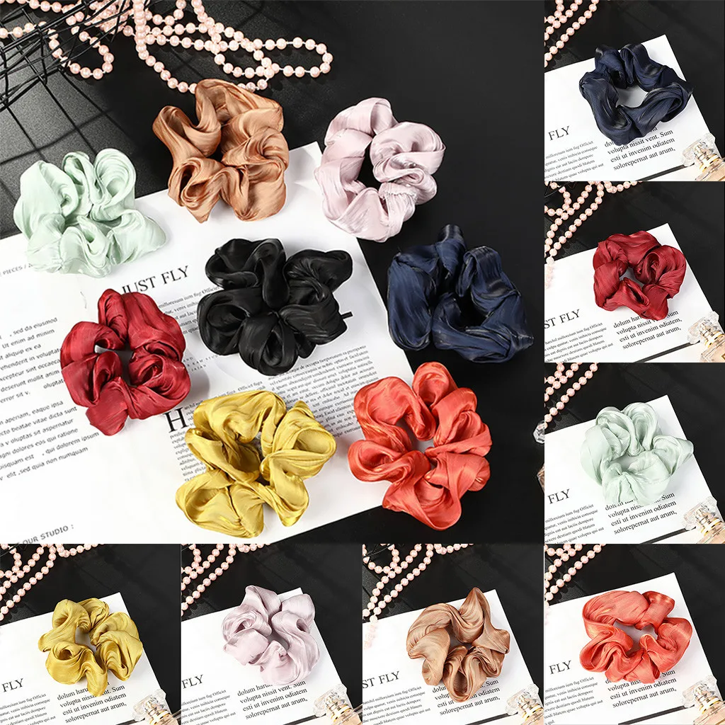 Женские супер мягкие шелковые атласные Кольца для волос чистый цвет ткань ободок
